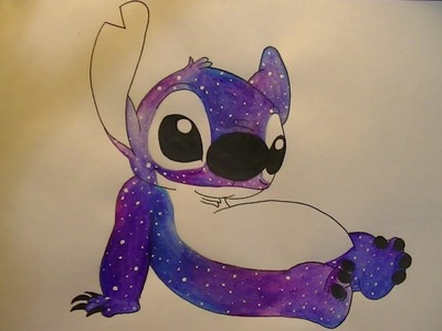 Como dibujar.pintar a Stitch con galaxias (Lilo & Stitch)