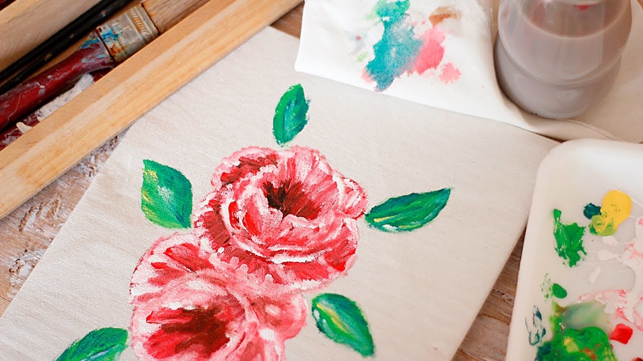 Como pintar rosas paso a paso - Speedpaint - Pintar rosas en tela - Tecnicas en manualidades