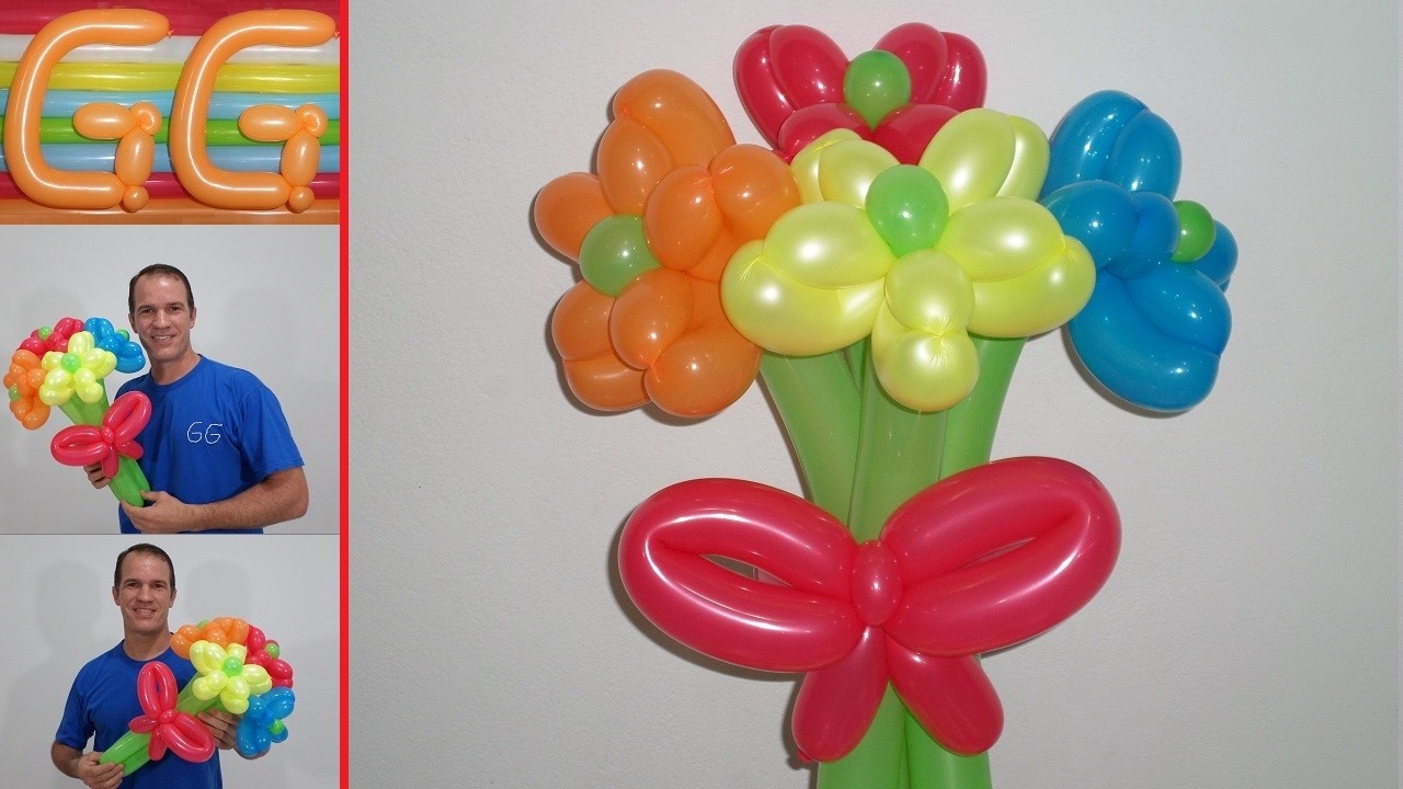 Como hacer flores con globos paso a paso - globoflexia facil - ramo de flores con globos largos