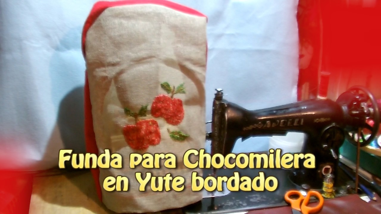 Funda para Chocomilera en Yute Bordado |Creaciones y manualidades angeles