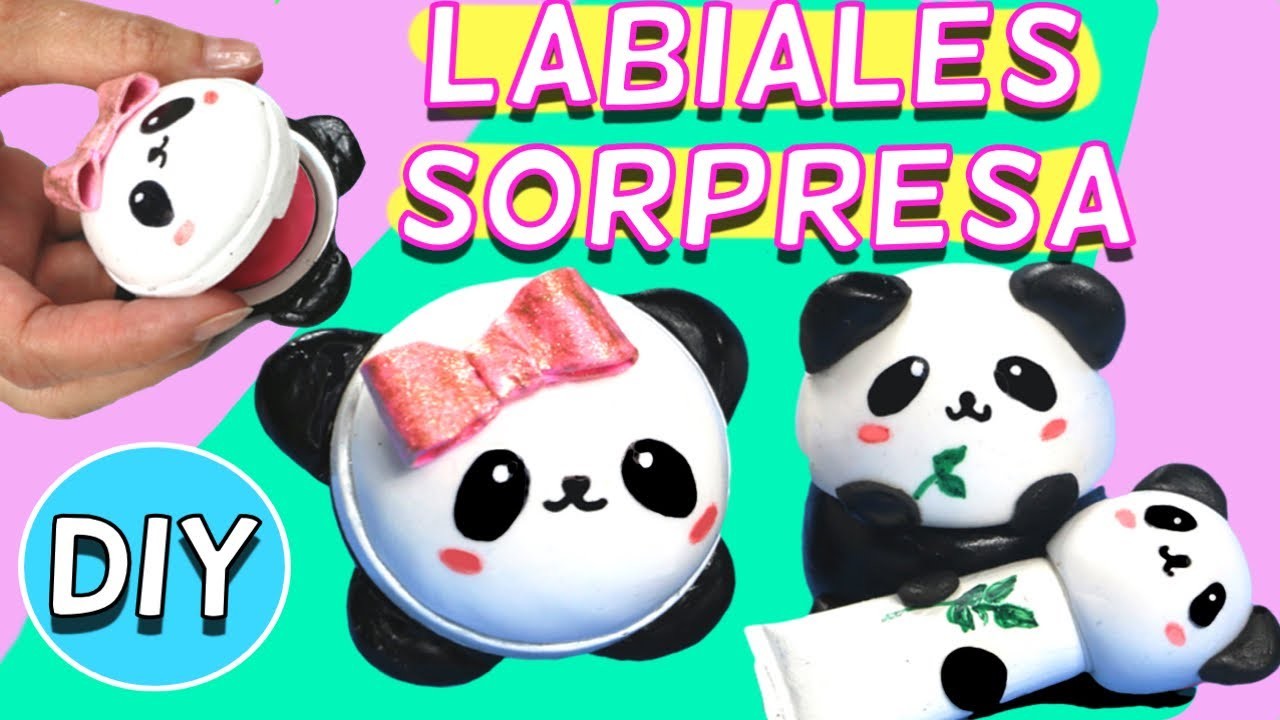 Labiales caseros de Panda Kawaii para la escuela con masa elástica| Ideas FACILES DIY