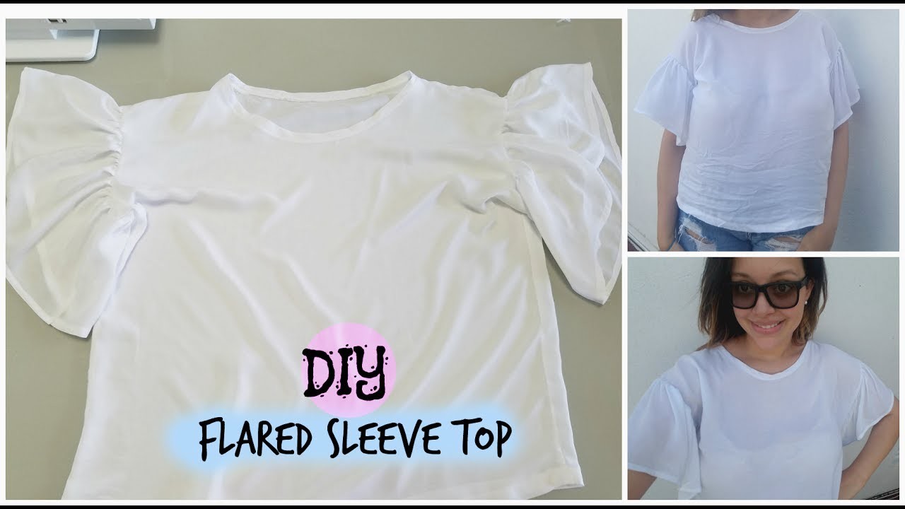 DIY blusa con mangas de volantes. DIY flared sleeve top