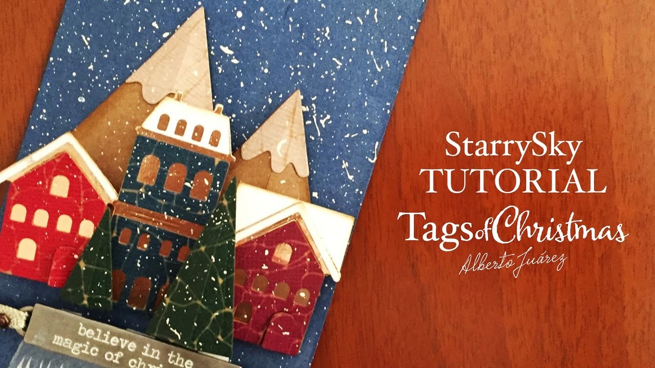 Starry Sky Backgrond Easy Painting tutorial - Tags of Christmas 03