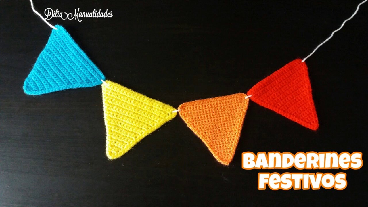 Banderines festivos  Guirnalda (garland) a crochet   punto bajo. muy facil.
