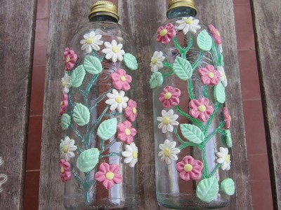 Como decorar botellas de cristal con porcelana fria. Reciclar botellas para regalo dia de la madre