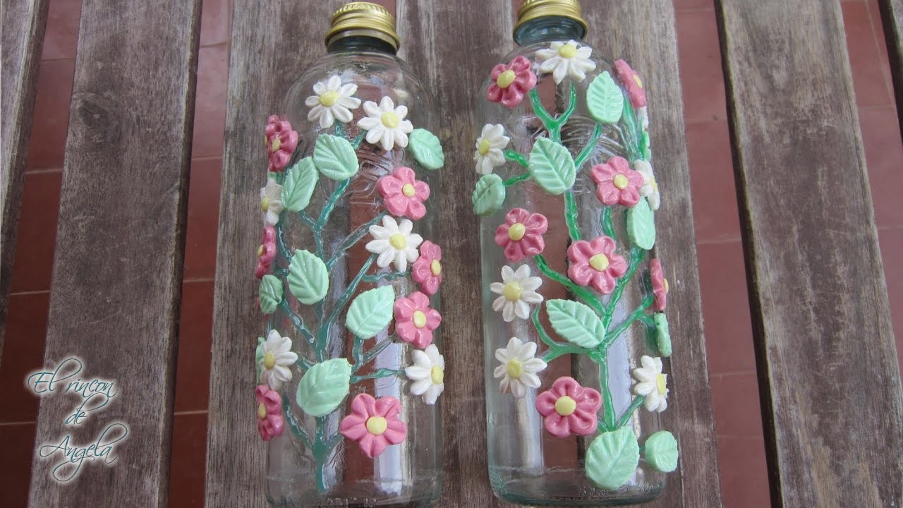 Como decorar botellas de cristal con porcelana fria. Reciclar botellas para regalo dia de la madre