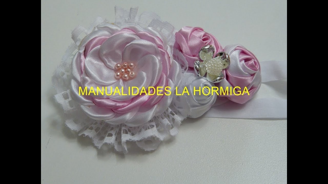 Como Hacer Tiaras con Flores para Bautizo, Diy Bow,How to make beautiful flowers in satin fabric