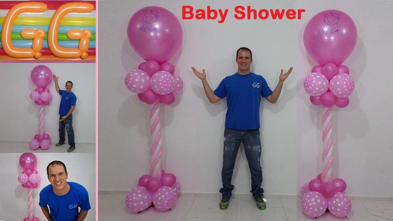 Decoración para baby shower niña - ideas para baby shower - columnas de globos - baby shower