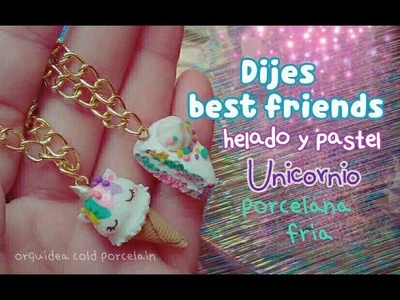 Haz unos collares de amistad Helado y Pastel Unicornio???? PORCELANA FRIA Dijes best friends