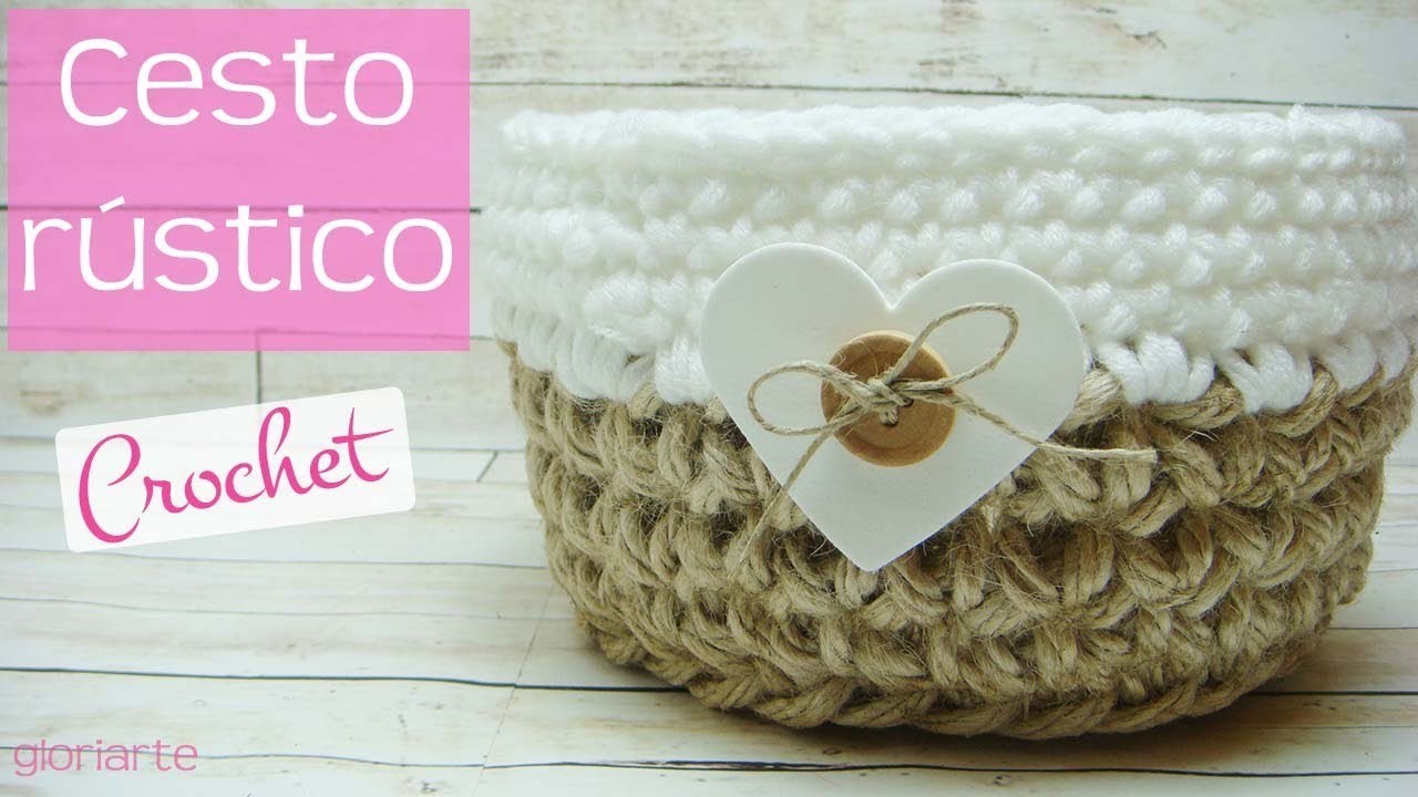 Cesto rustico de ganchillo. Rustic crocheted basket.