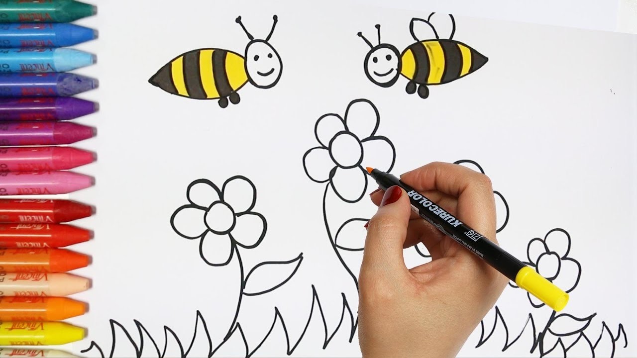 Abejas y Flores | Cómo dibujar y colorear los para niños