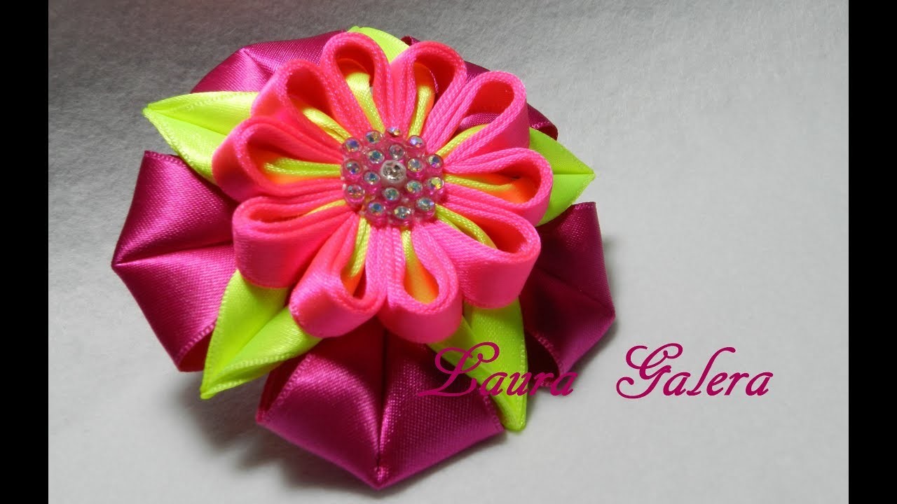 Bow Ribbon Flower - Moño con flor para niña - Laço de fita com flor  Цветок ручной работы