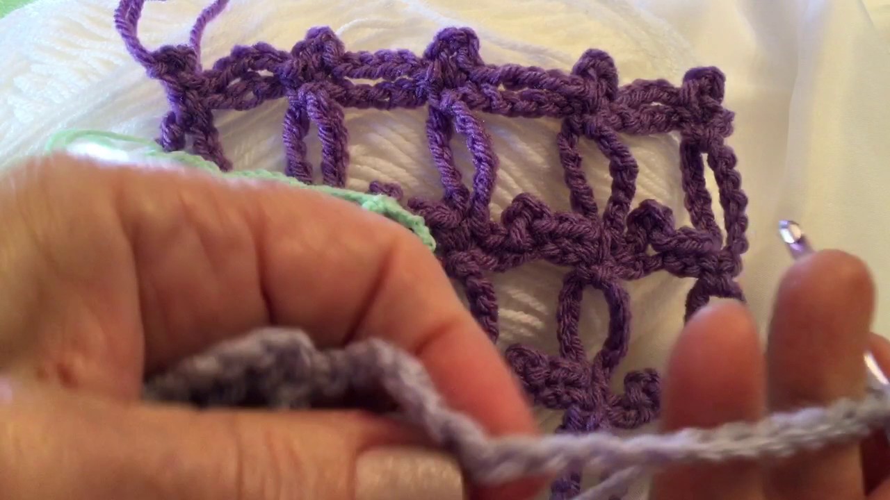 Cómo hacer Punto Red en Punto alto Cuadruple, Cadenetes y Picot (Punto Calado Crochet)