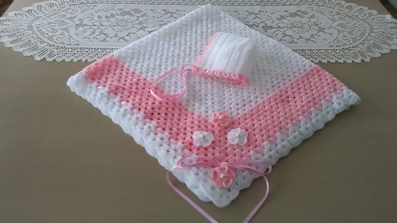 Manta para bebé blanca y rosa