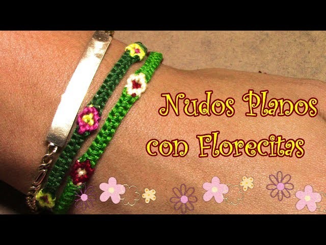 Pulsera de Hilo: Nudos Planos con Florecitas Intermedio