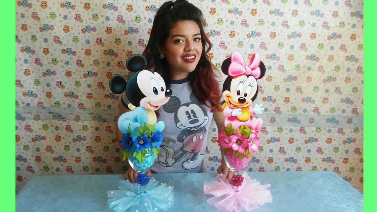 Centro de Mesa de Bebe Mickey y Minnie Mouse. Baby Mickey & Baby Minnie Centerpieces
