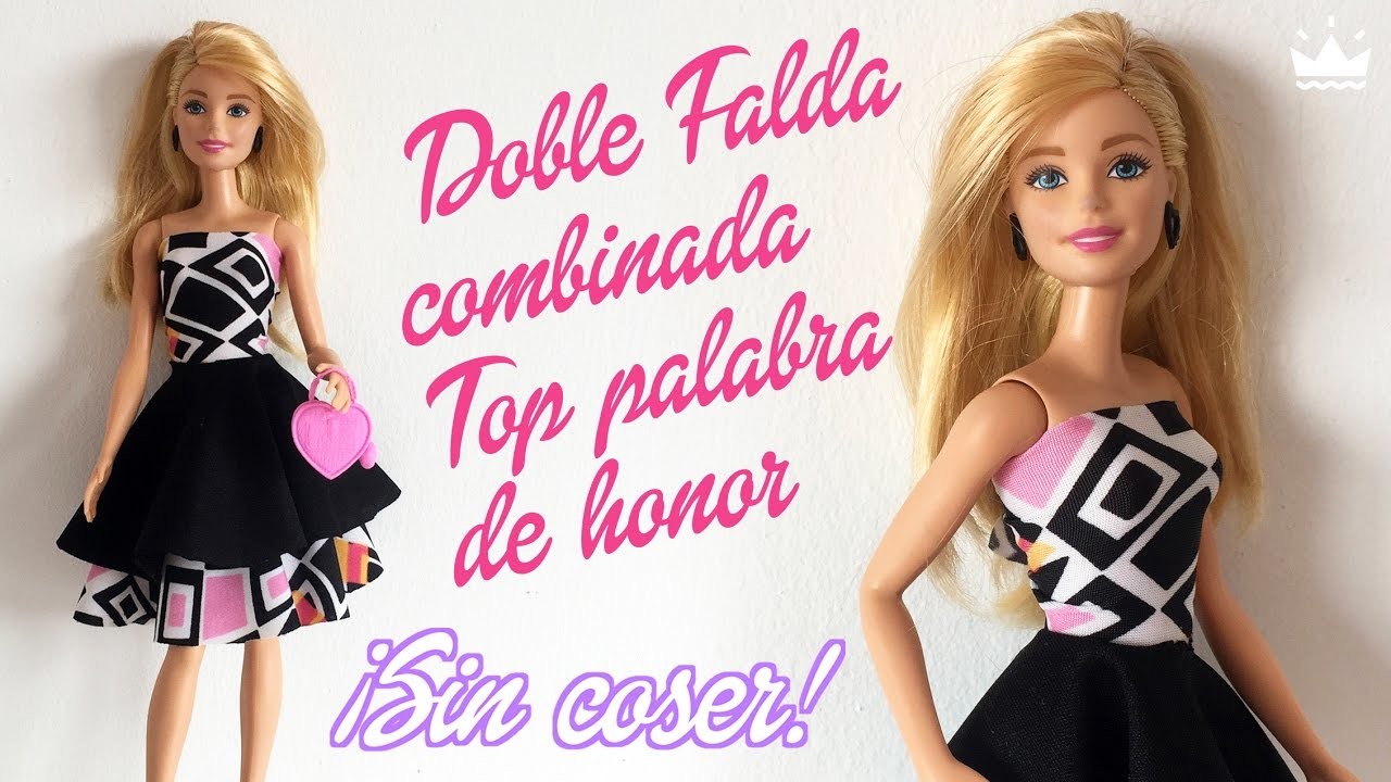 Doble falda de capa combinada y top palabra de honor para Barbie ¡Sin coser!