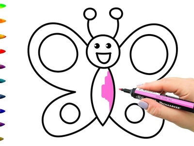 Ejemplo simple Cómo dibujar mariposa  Libro para colorear con marcadores de colores