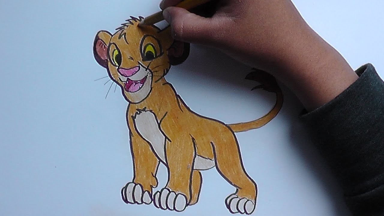 Dibujando y pintando a Simba (Rey Leon) - Drawing and painting Simba