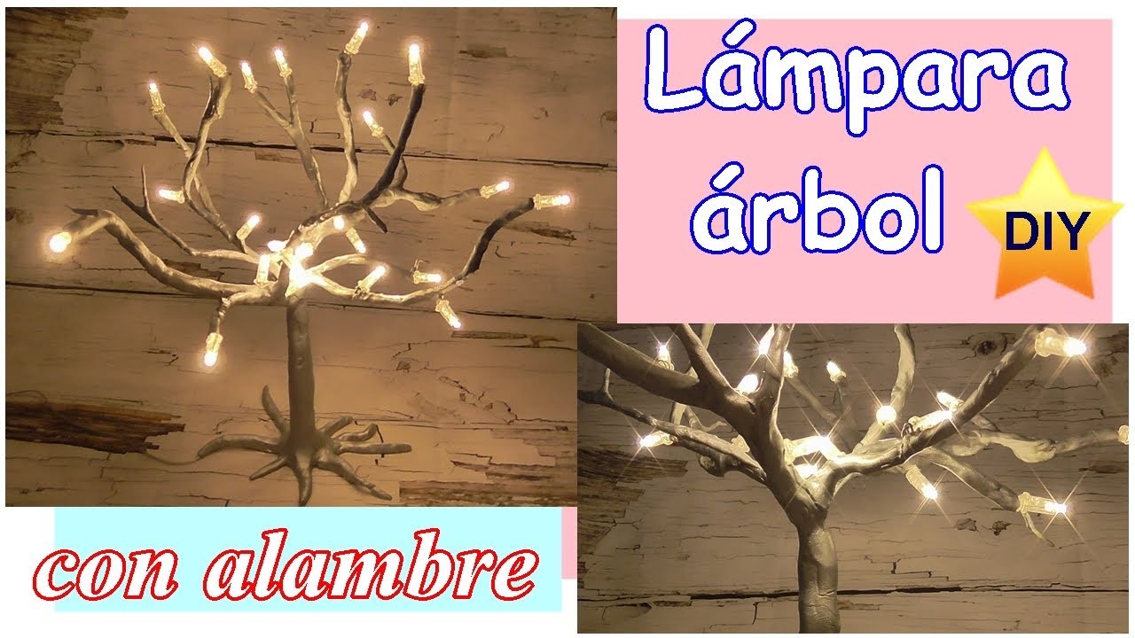 Lámpara árbol hecha con alambre y pasta flexible. Con luces LED