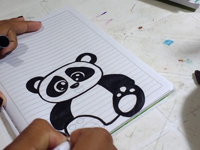 Oso panda dibujado para marcar cuadernos. Para niña. Estadística.