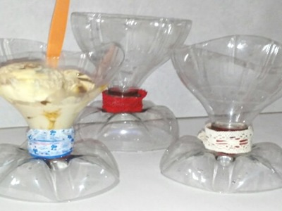 Copas con botellas de plastico recicladas para helados y ensalada de frutas DIY Manolidades