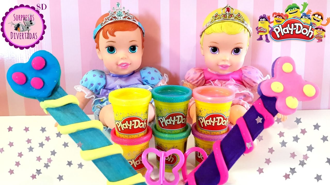 Baritas Mágicas con Play-Doh Purpurina para las Bebés Ariel y Aurora