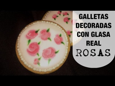 Galletas con decoración vintage de rosas en Glasa real.Roses Royal icing cookies - QUEREMOS PASTEL