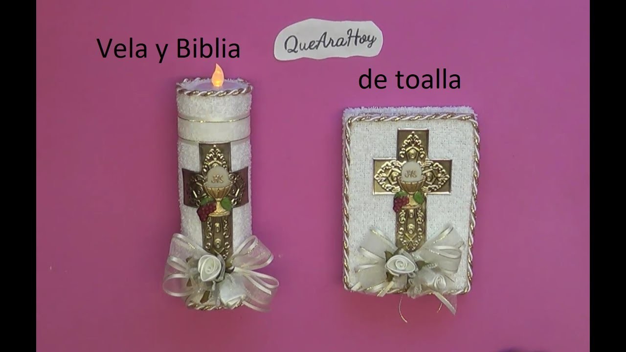Recuerdos para 1ª Comunión Biblia y Vela de toalla. DIY