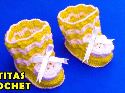 Botitas tejido a crochet para bebé de 4 a 5 meses en punto garbanzo en relieve