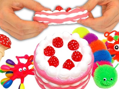Cortando y abriendo juguetes antiestres y squishy: tarta, seta y luminosos