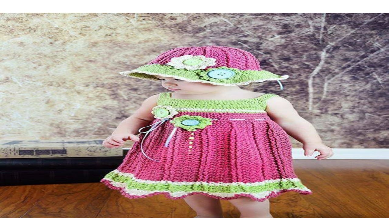 Vestido Tejido En Crochet y Dos Agujas Para Niña