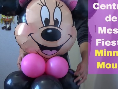 Centro de mesa con globos para fiesta  de Minnie Mouse