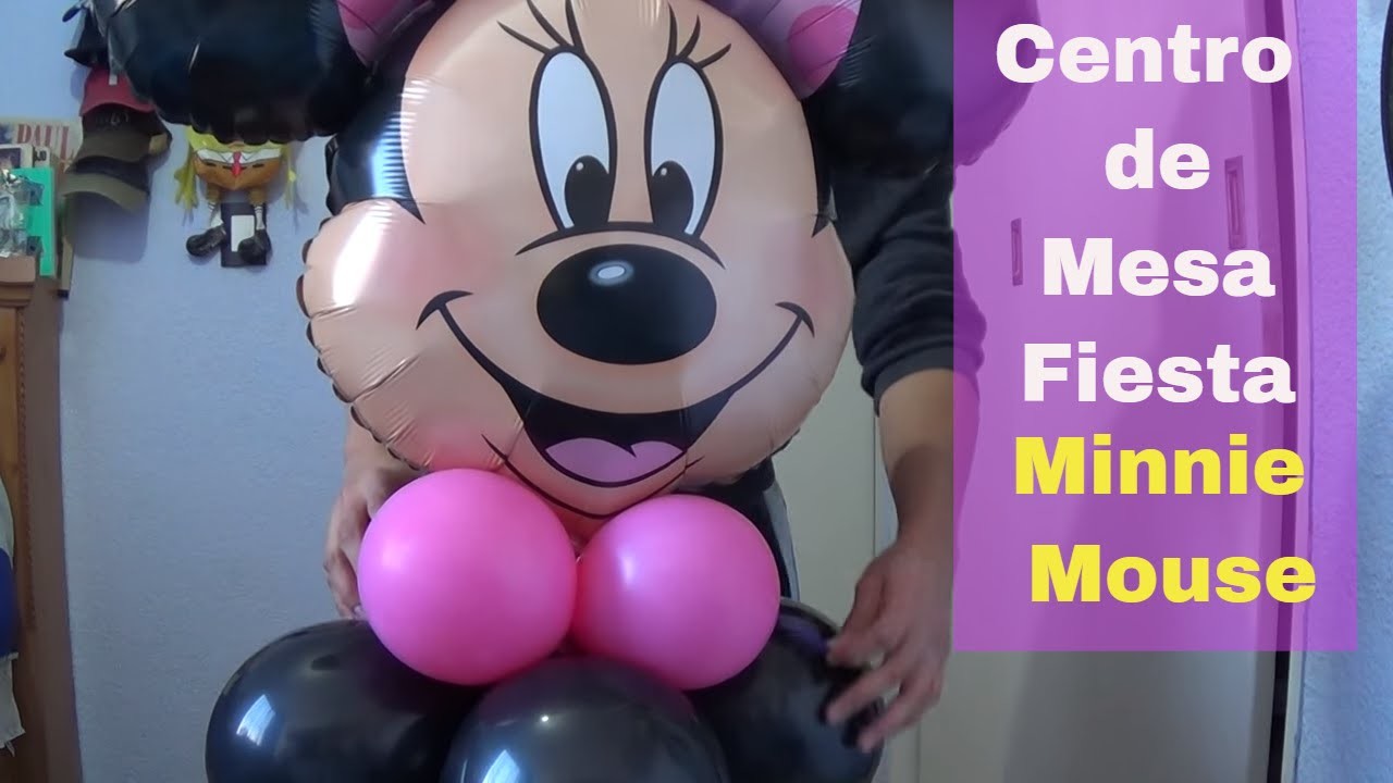 Centro de mesa con globos para fiesta  de Minnie Mouse