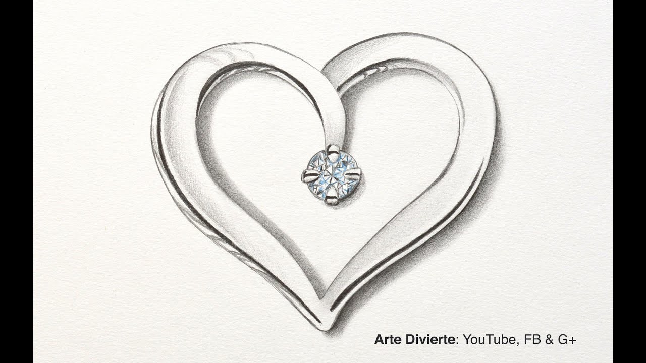 Cómo dibujar un corazón de plata con diamante