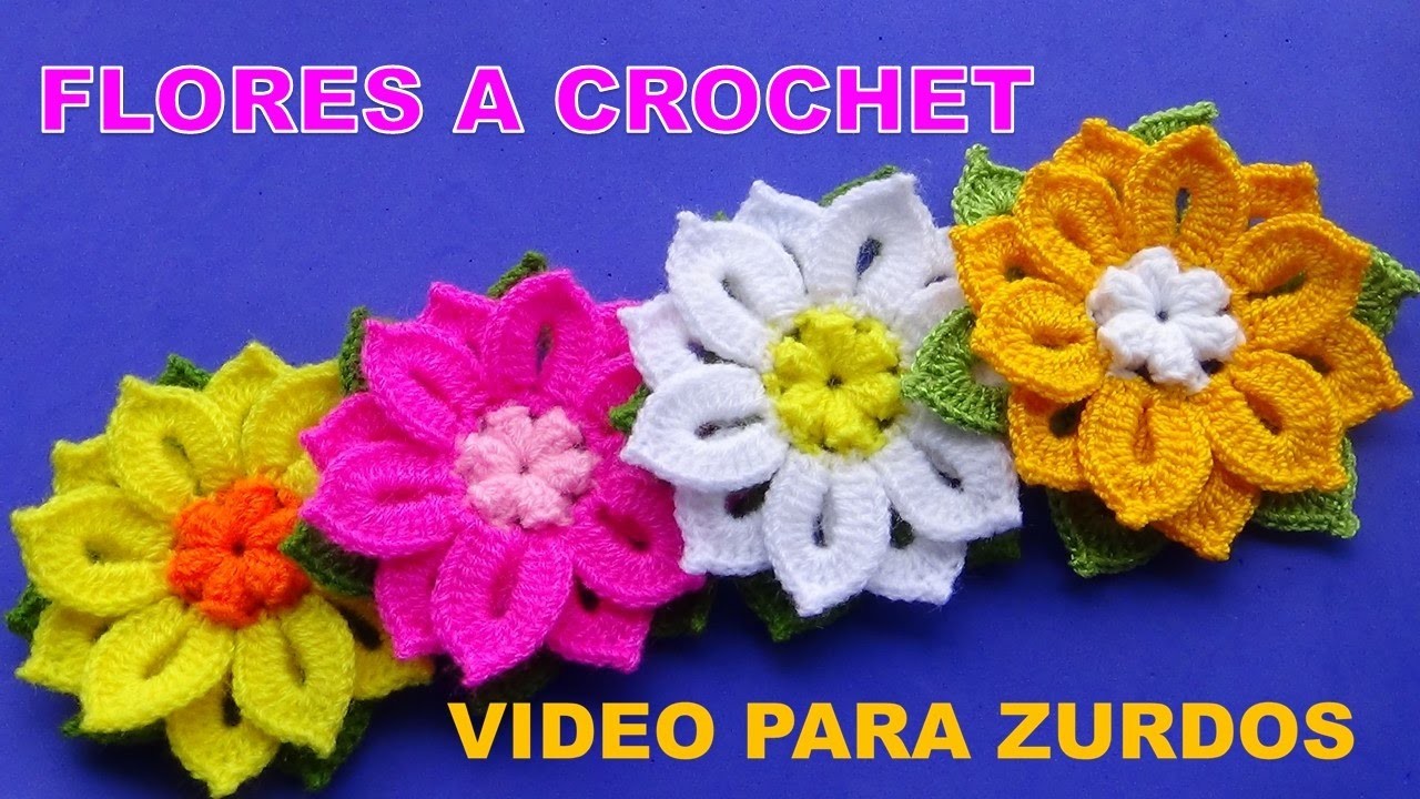 Para ZURDOS: Te encantarán estas lindas flores tejidas a crochet en diferentes colores con hojitas