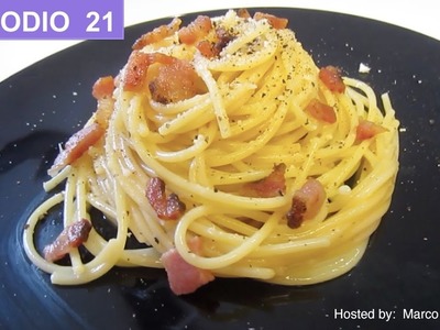Spaghetti a la carbonara - Receta autentica italiana espagueti pasta ala carbonara.