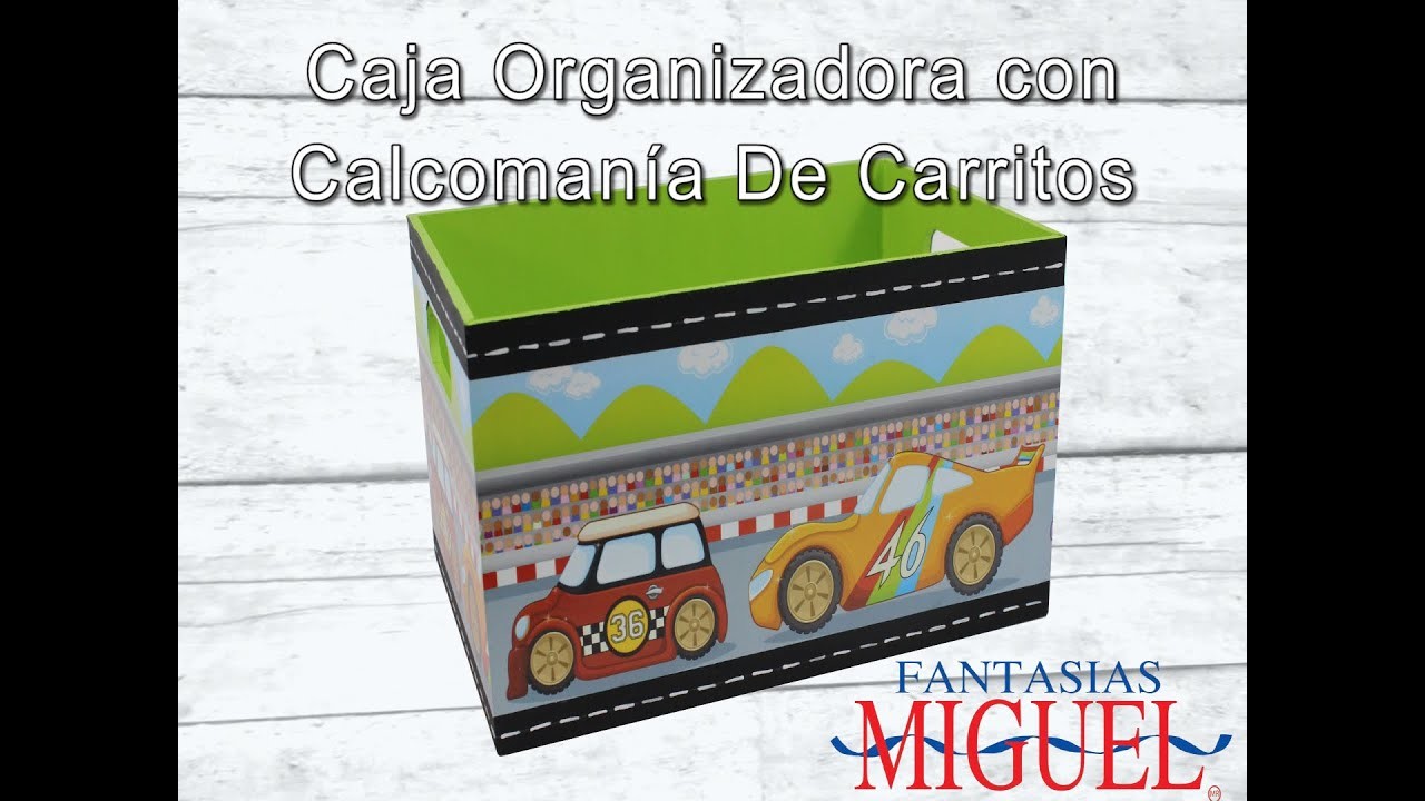 Caja  Organizadora Con Calcomanía De Carritos.