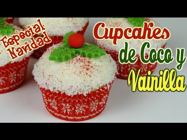 Cupcakes de coco y vainilla para navidad