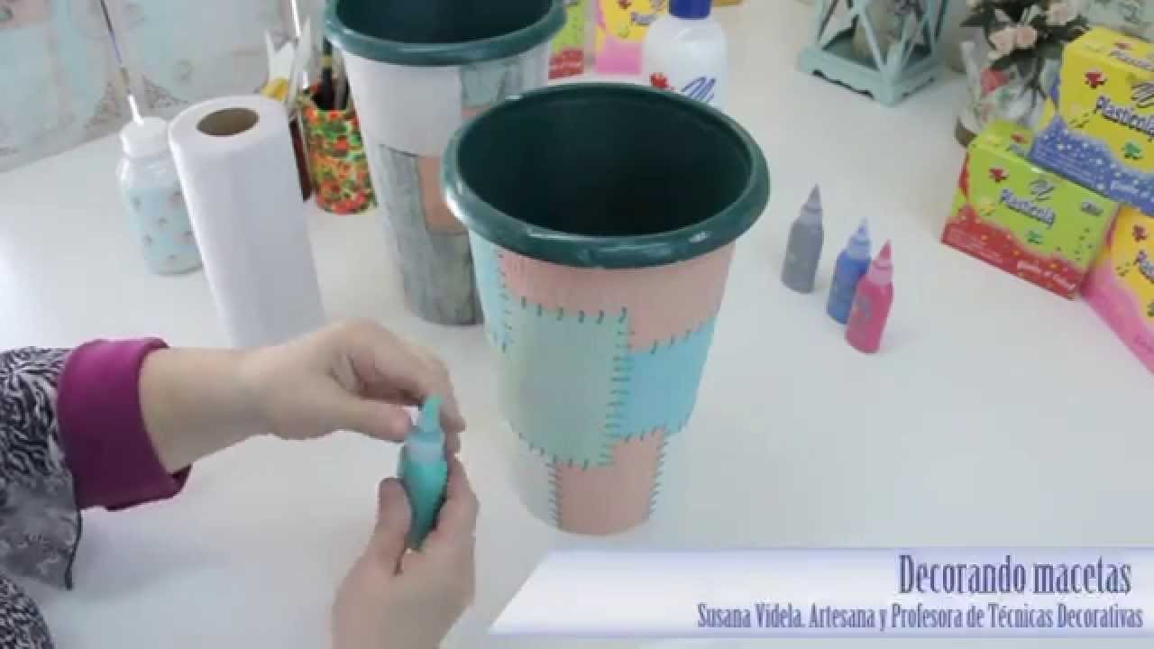 Decorá macetas, porta objetos y latas utilizando servilletas de papel y simulando costuras