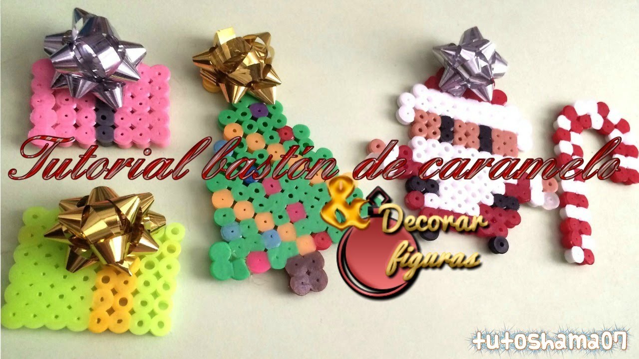Como decorar figuras de hama navideñas + tutorial de bastón de caramelo