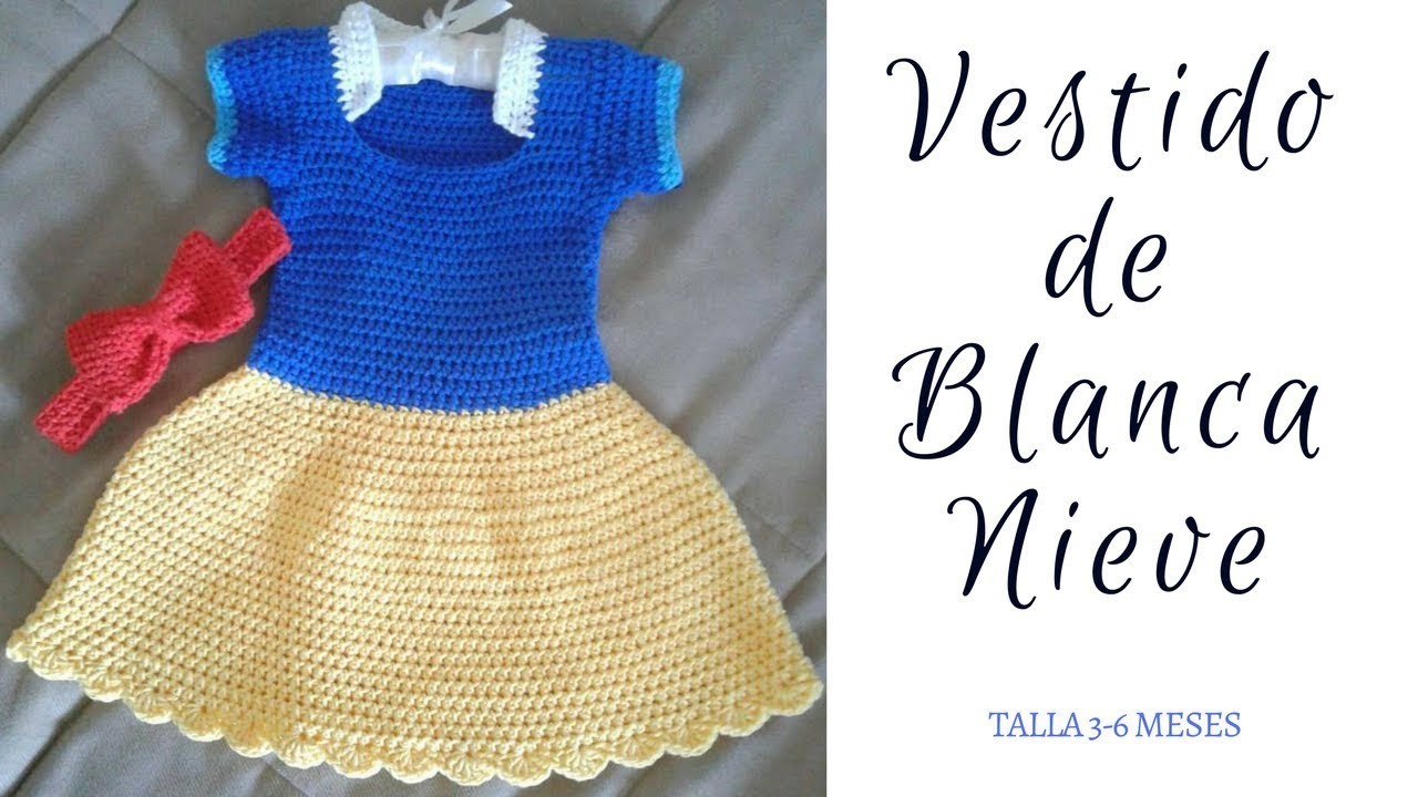 Vestido Blanca Nieves a crochet para niña de 2 a 3 años