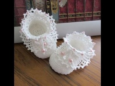 Zapatos de bautizo para bebé a crochet o ganchillo- Patucos blancos de algodón