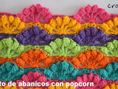 Bello punto de abanicos calados con borde popcorn tejido a crochet - Tejiendo Perú
