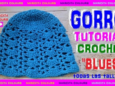 Cómo Tejer Bello Gorro a Crochet "Blues" por Maricita Colours Tutorial