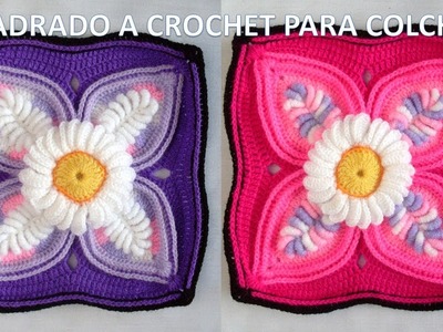 Cuadrado o muestra a crochet para colchas con lanas de colores