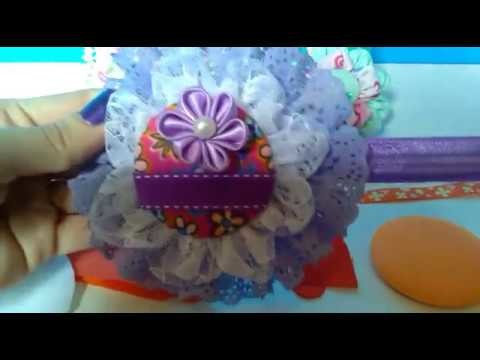 DIY Diadema con flor de tela y botón forrado flor kanzashi