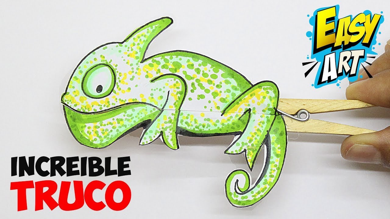 DIY - INCREIBLE TRUCO con Ganchos de Ropa - Como Hacer un camaleón Animado - Craft -  Easy Art