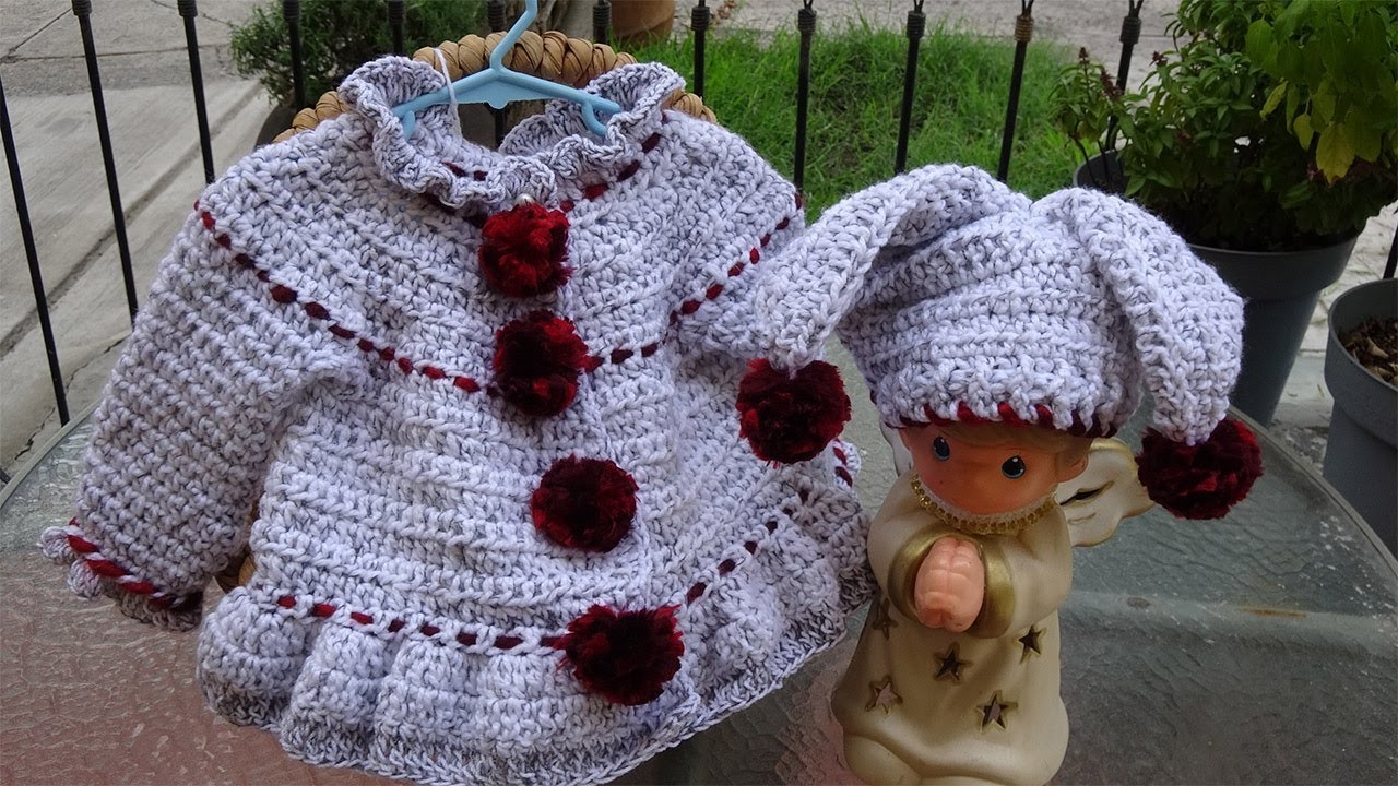 Sueter a crochet con Pompon para niña de 3 Años