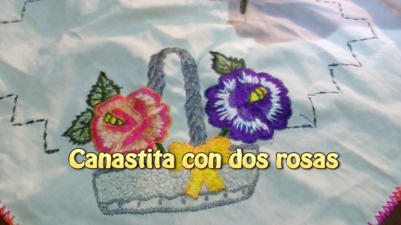 Canastita con dos rosas bordado |Creaciones y manualidades angeles